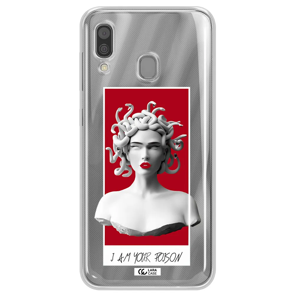 a statue of a woman with snakes on her head Samsung A30 Clear TPU Case