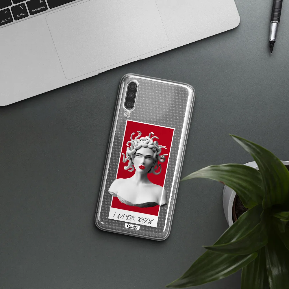 a statue of a woman with snakes on her head Samsung A30S Clear TPU Case