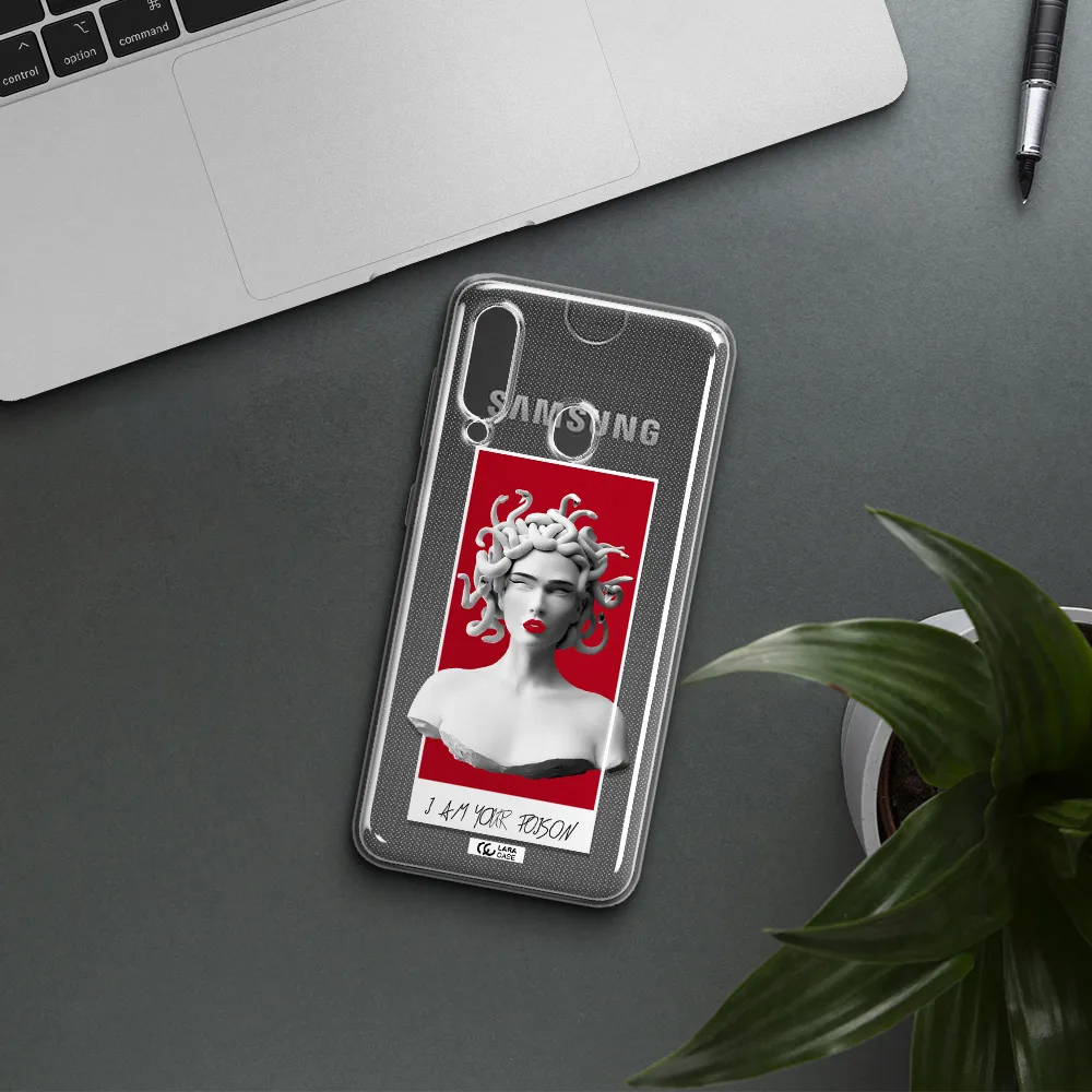 a statue of a woman with snakes on her head Samsung A60 Clear TPU Case