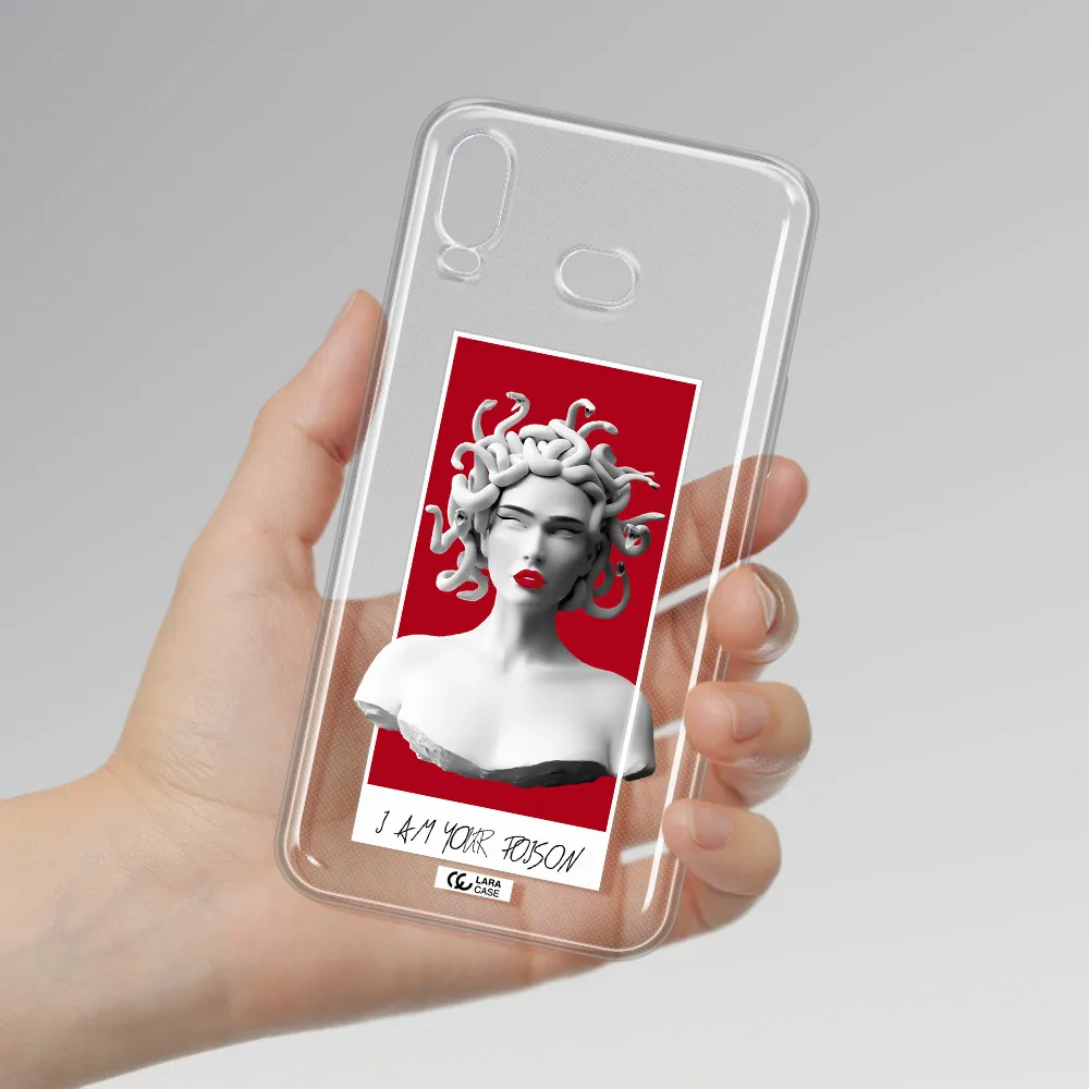 a statue of a woman with snakes on her head Samsung A6S Clear TPU Case