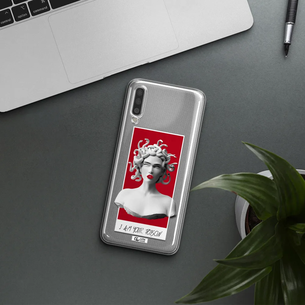A Statue Of A Woman With Snakes On Her Head Samsung A70S Clear Tpu Case
