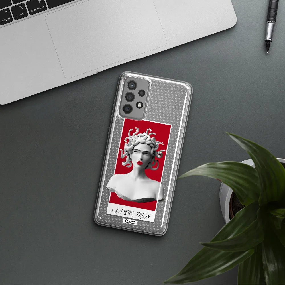 a statue of a woman with snakes on her head Samsung A72 Clear TPU Case