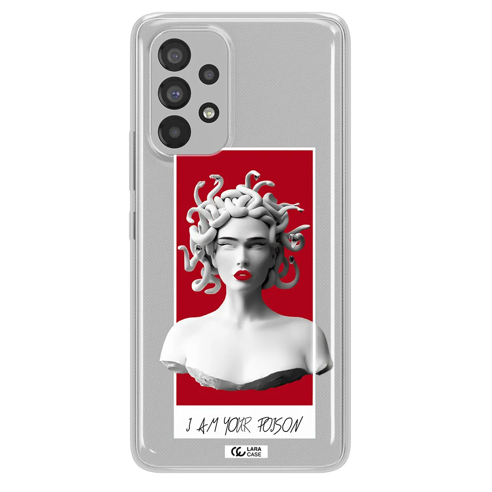 a statue of a woman with snakes on her head Samsung A73 Clear TPU Case