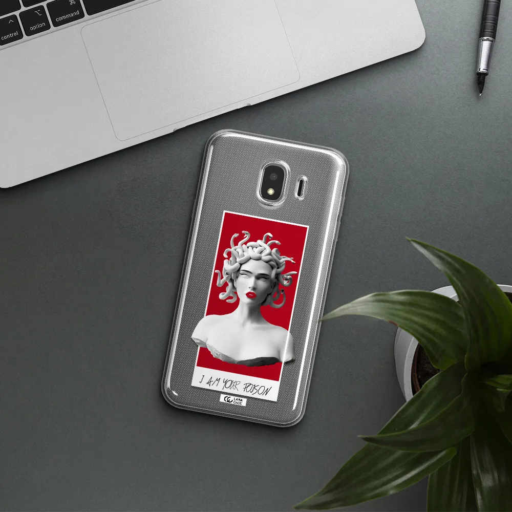 a statue of a woman with snakes on her head Samsung J4 Clear TPU Case