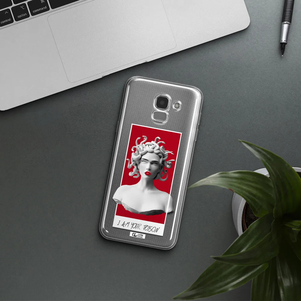 a statue of a woman with snakes on her head Samsung J6 Clear TPU Case