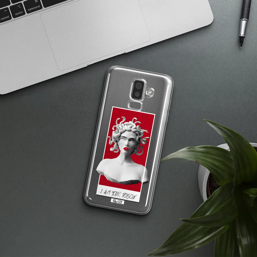 a statue of a woman with snakes on her head Samsung J8 Clear TPU Case