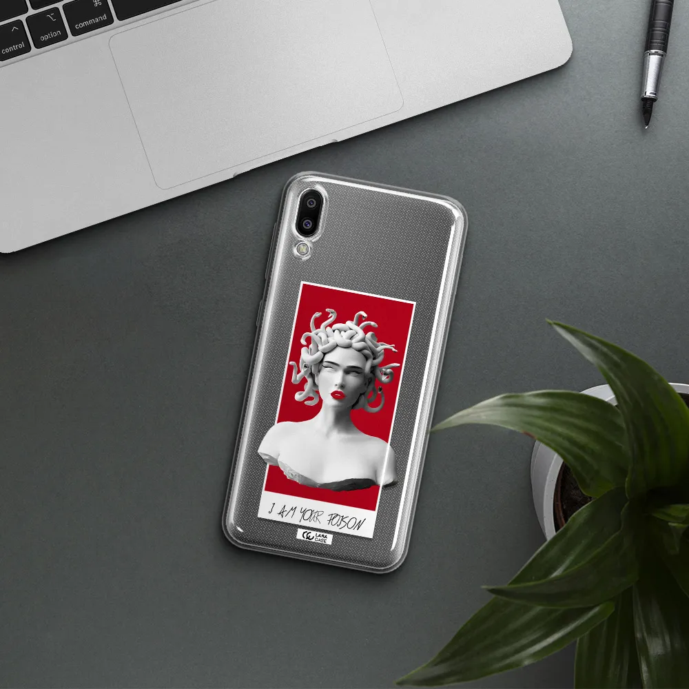 a statue of a woman with snakes on her head Samsung M10 Clear TPU Case