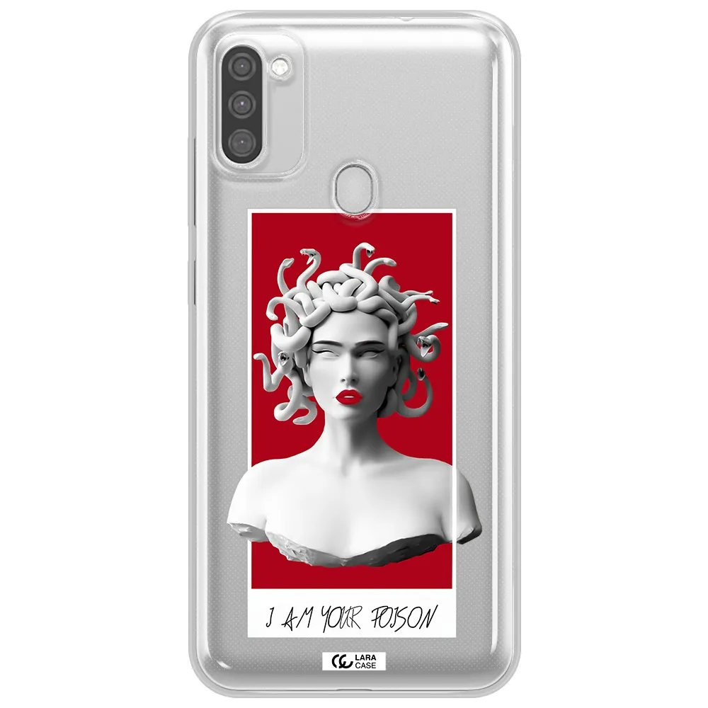 a statue of a woman with snakes on her head Samsung M11 Clear TPU Case