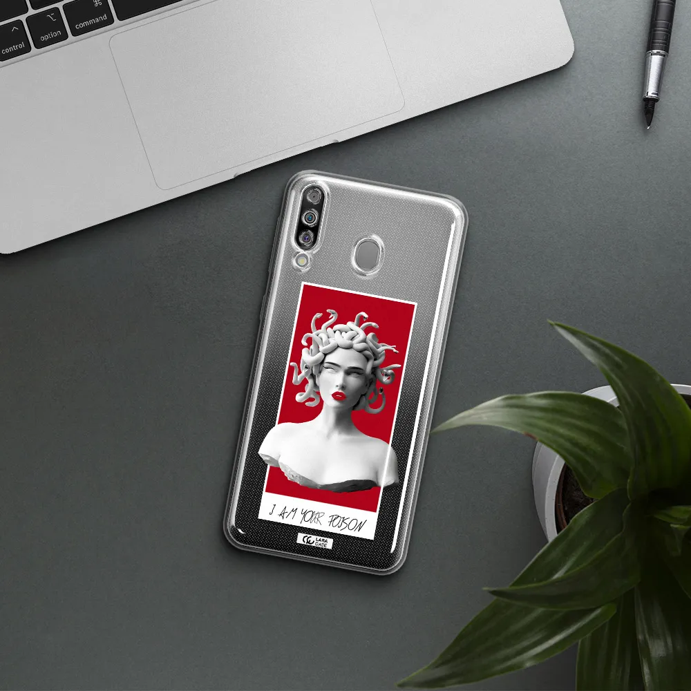 a statue of a woman with snakes on her head Samsung M30 Clear TPU Case