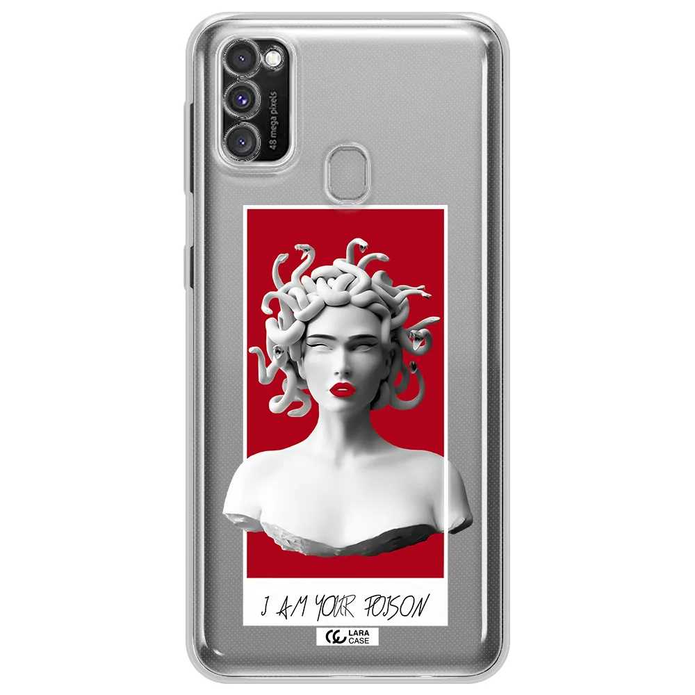 a statue of a woman with snakes on her head Samsung M30S Clear TPU Case