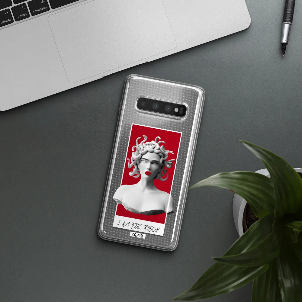 a statue of a woman with snakes on her head Samsung S10 Clear TPU Case