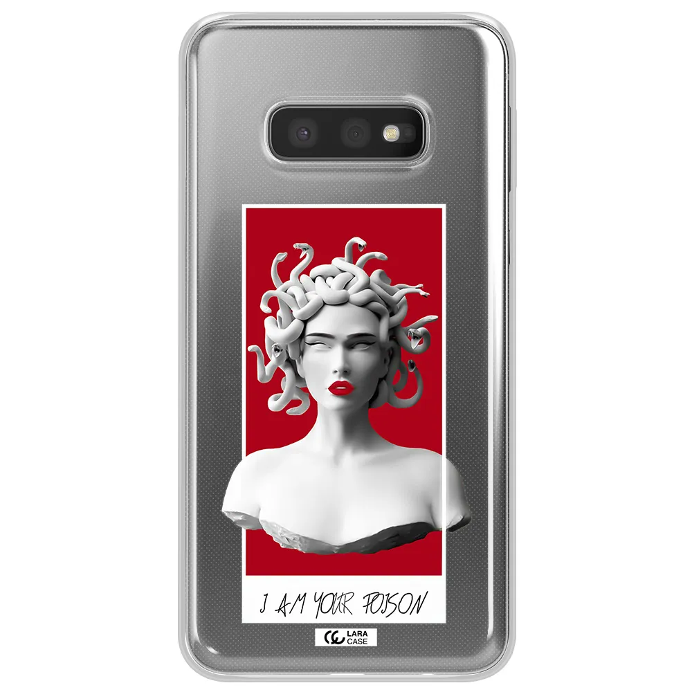 a statue of a woman with snakes on her head Samsung S10e Clear TPU Case