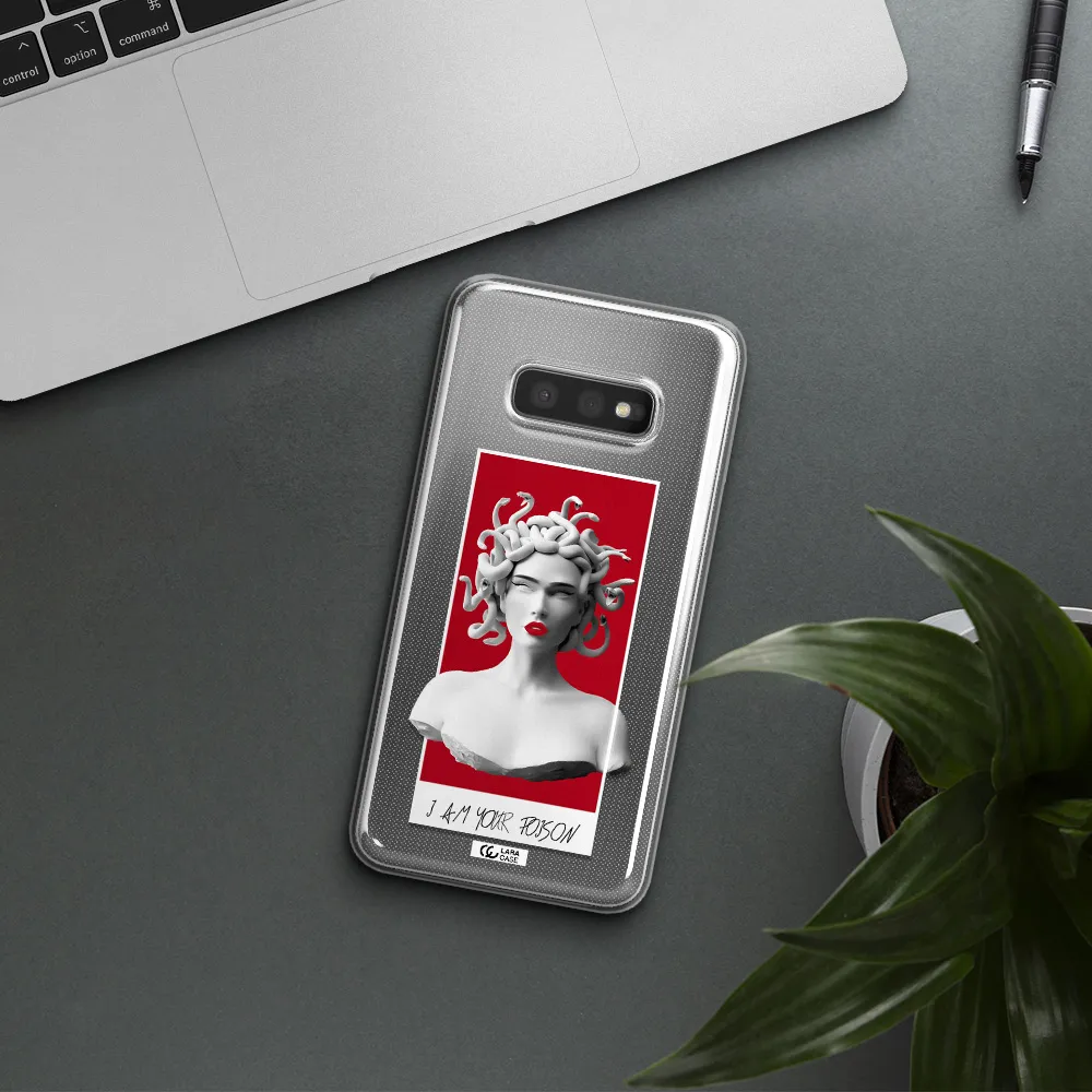 a statue of a woman with snakes on her head Samsung S10e Clear TPU Case