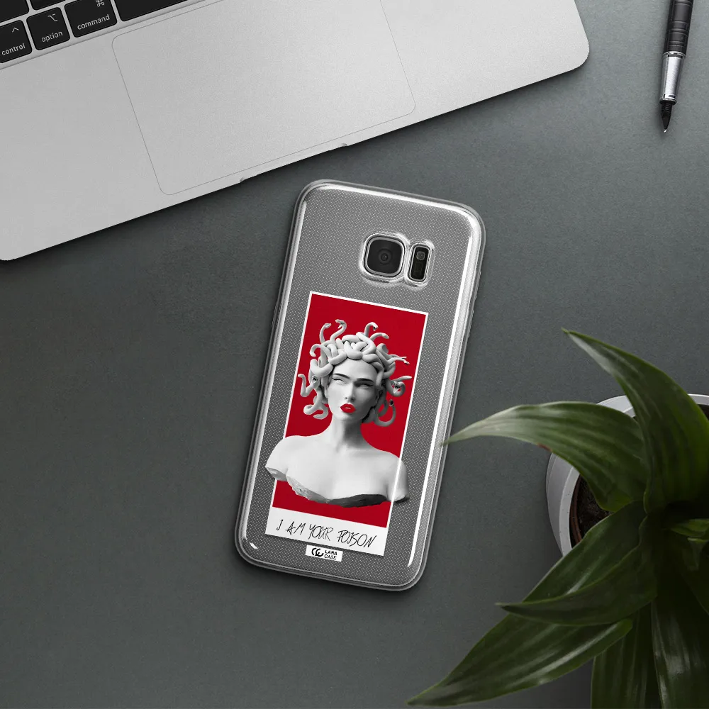 a statue of a woman with snakes on her head Samsung S7 Edge Clear TPU Case