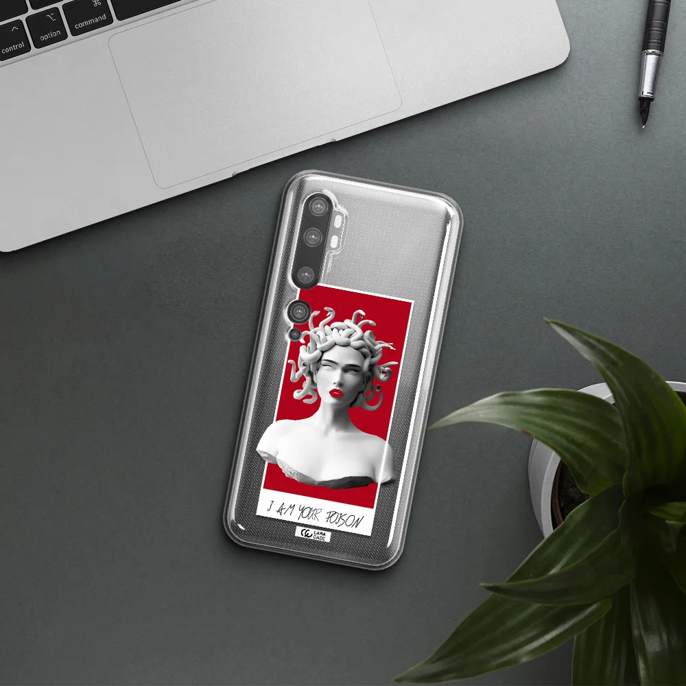 a statue of a woman with snakes on her head Xiaomi Mi Note 10 Clear TPU Case