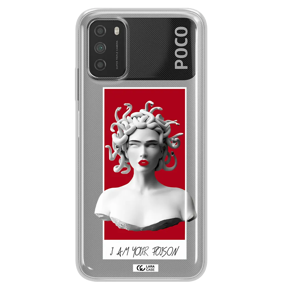 a statue of a woman with snakes on her head Xiaomi Poco M3 Clear TPU Case