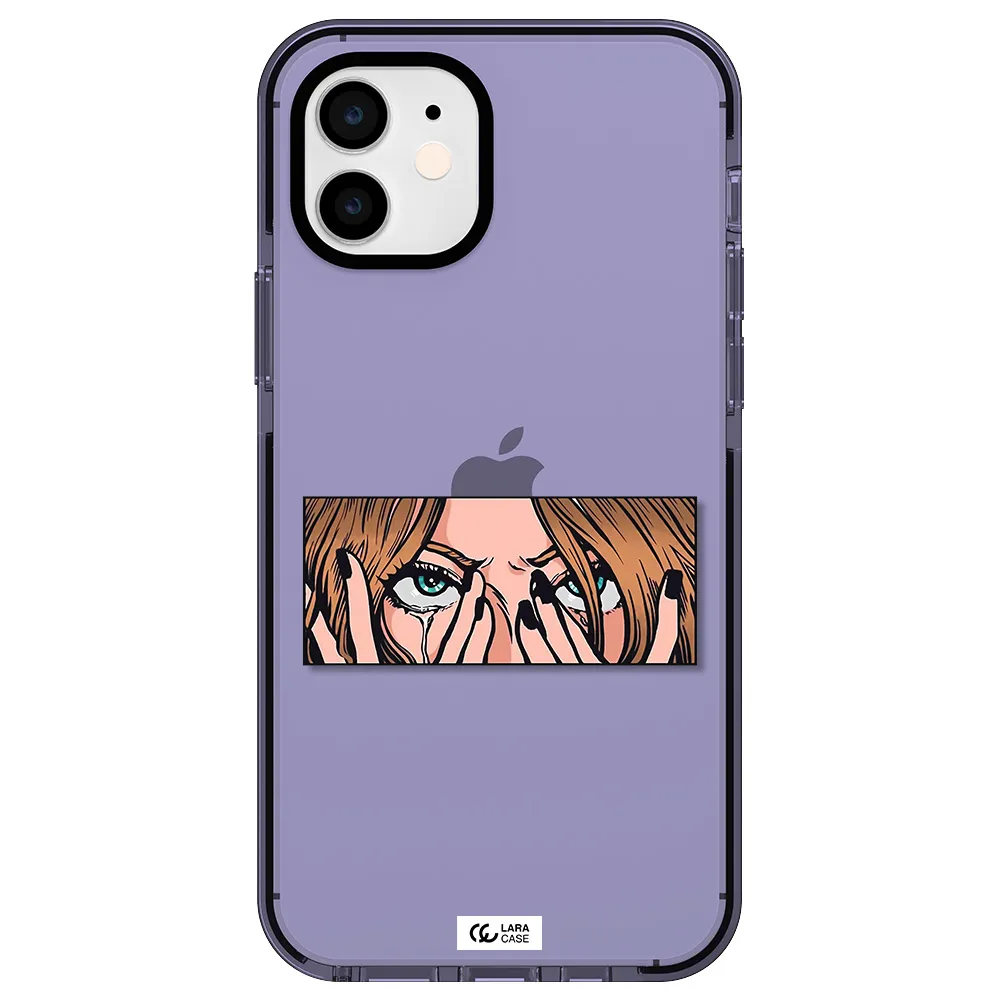 a cartoon of a woman holding her eyes Apple iPhone 11 impact Lilac Case