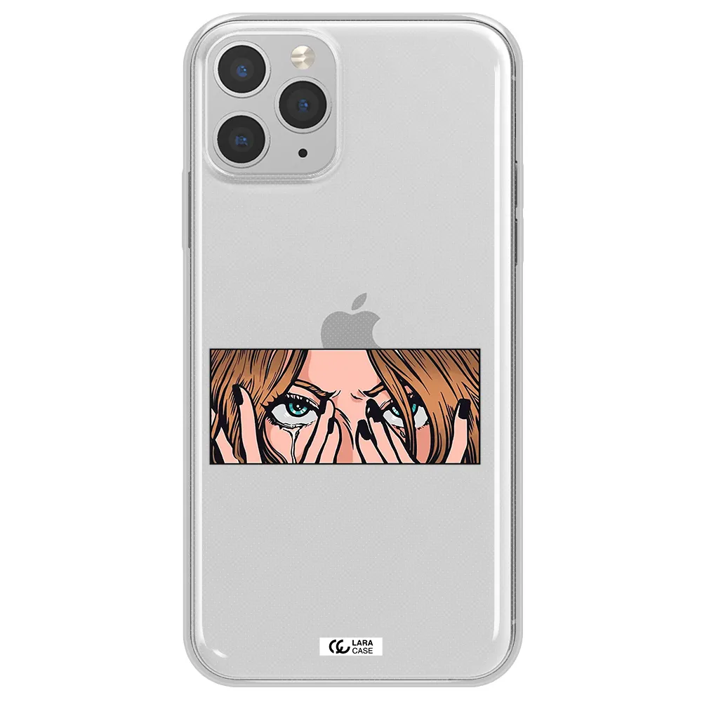 a cartoon of a woman holding her eyes Apple iPhone 11 pro Clear TPU Case
