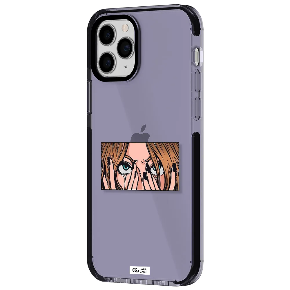 a cartoon of a woman holding her eyes Apple iPhone 11 pro impact Lilac Case