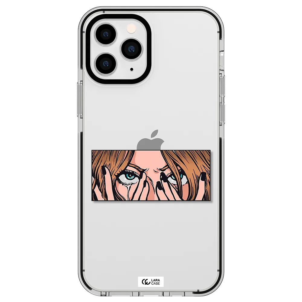 a cartoon of a woman holding her eyes Apple iPhone 11 pro max impact black border Case