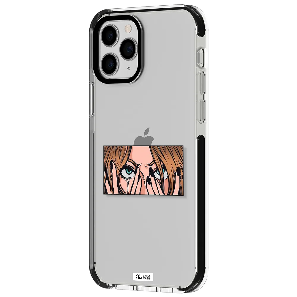 a cartoon of a woman holding her eyes Apple iPhone 11 pro max impact black border Case