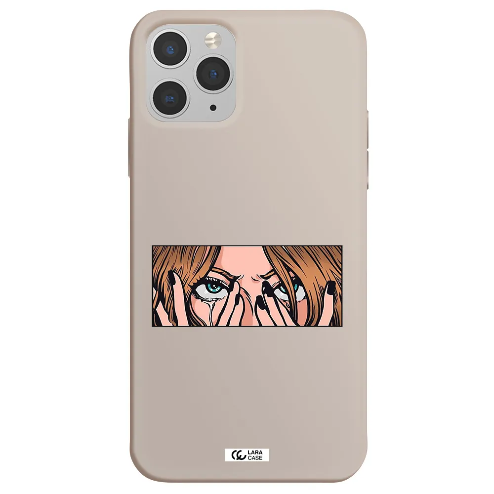 a cartoon of a woman holding her eyes Apple iPhone 11 pro max Silicone Stone Case