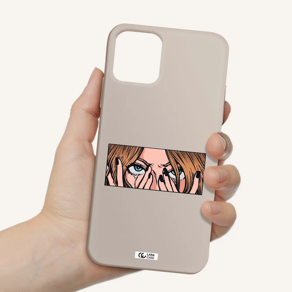 a cartoon of a woman holding her eyes Apple iPhone 11 pro max Silicone Stone Case