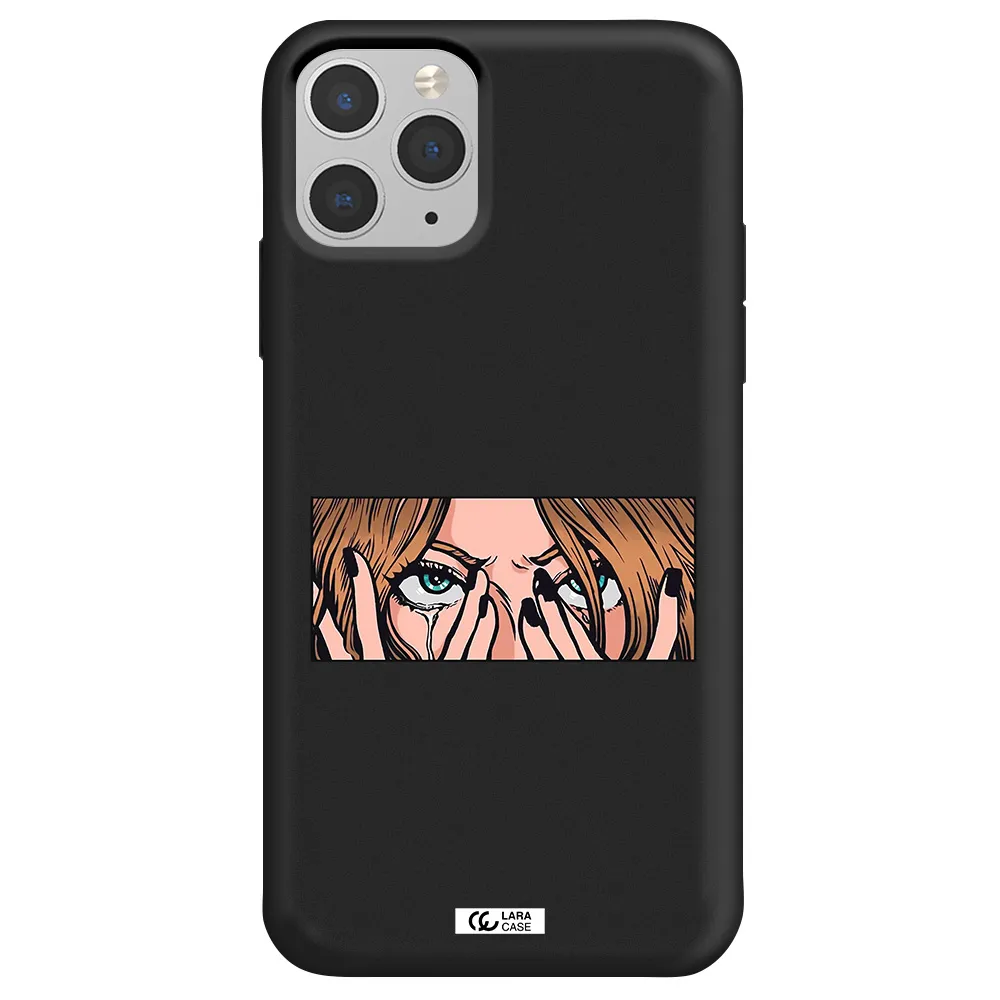 a cartoon of a woman holding her eyes Apple iPhone 11 pro Silicone black Case