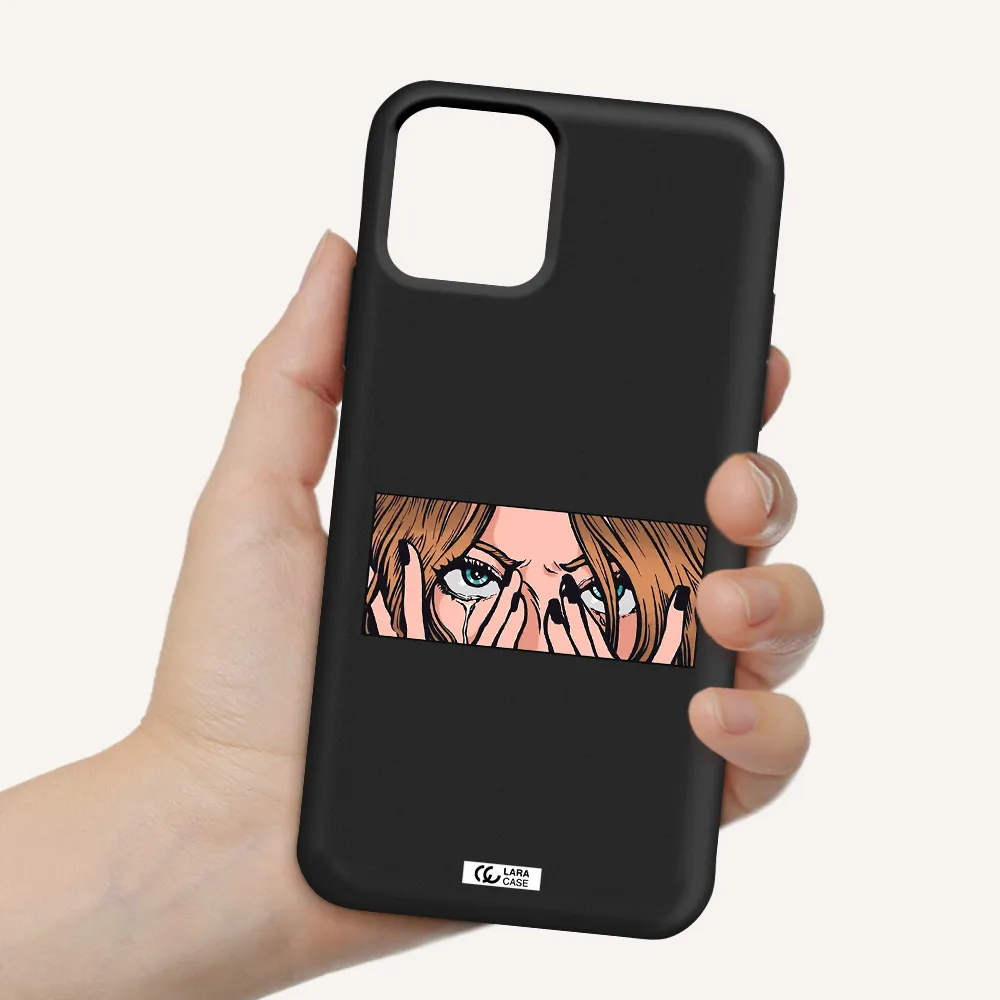 a cartoon of a woman holding her eyes Apple iPhone 11 pro Silicone black Case