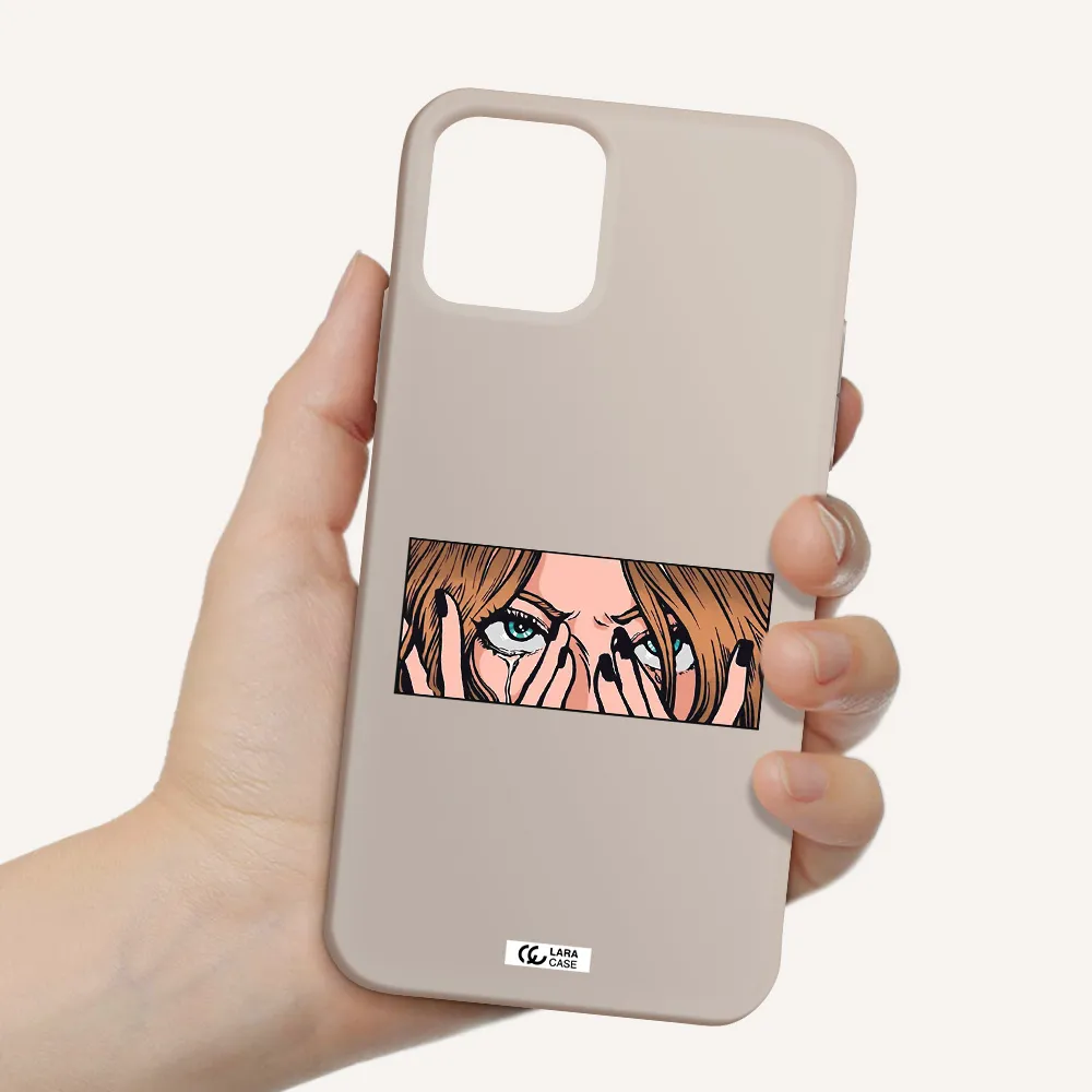 a cartoon of a woman holding her eyes Apple iPhone 11 pro Silicone Stone Case