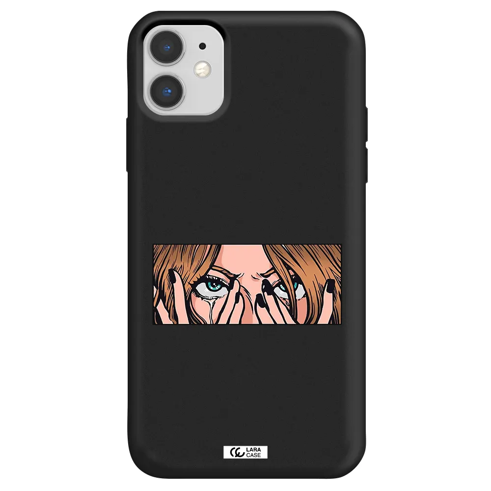 a cartoon of a woman holding her eyes Apple iPhone 11 Silicone black Case