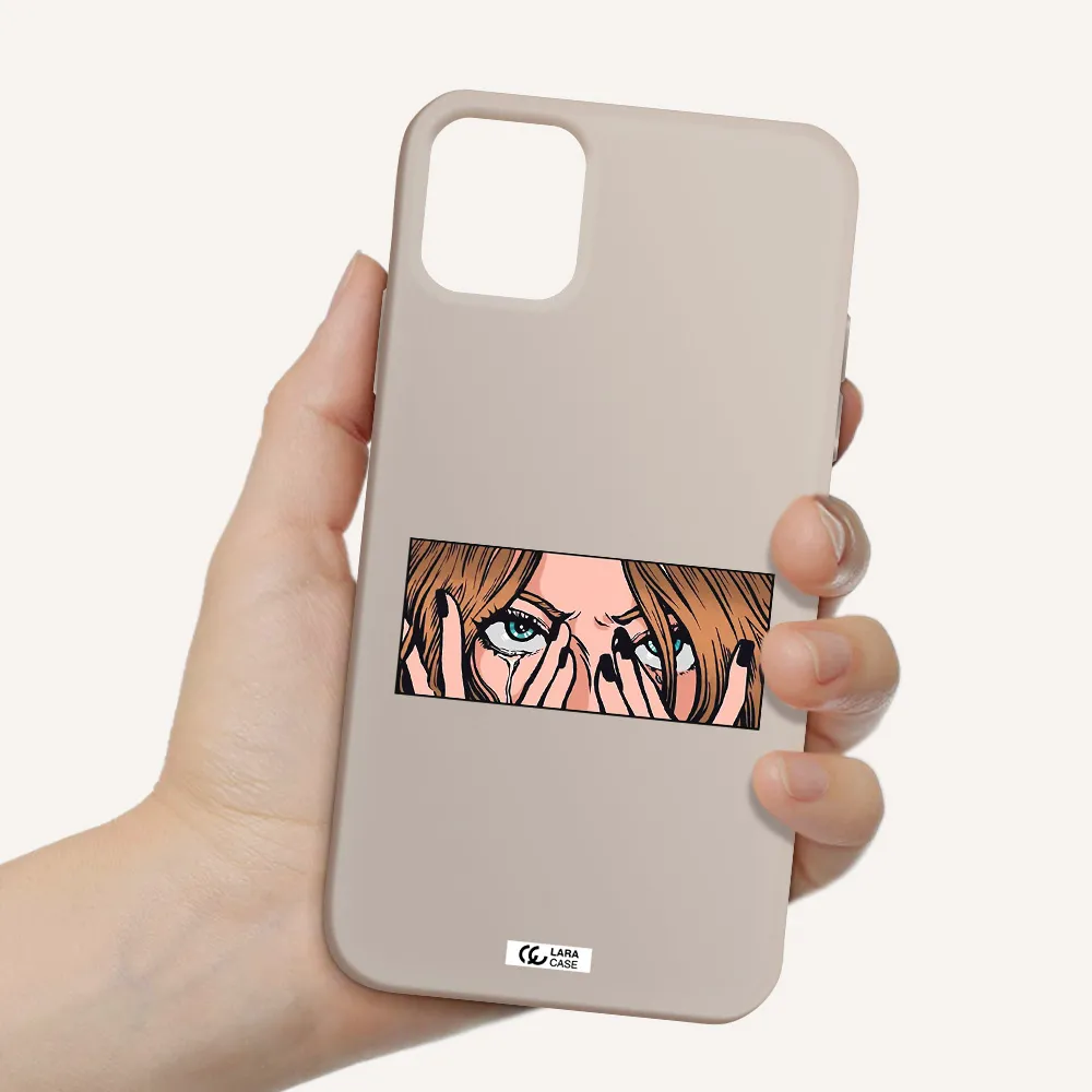 a cartoon of a woman holding her eyes Apple iPhone 11 Silicone Stone Case