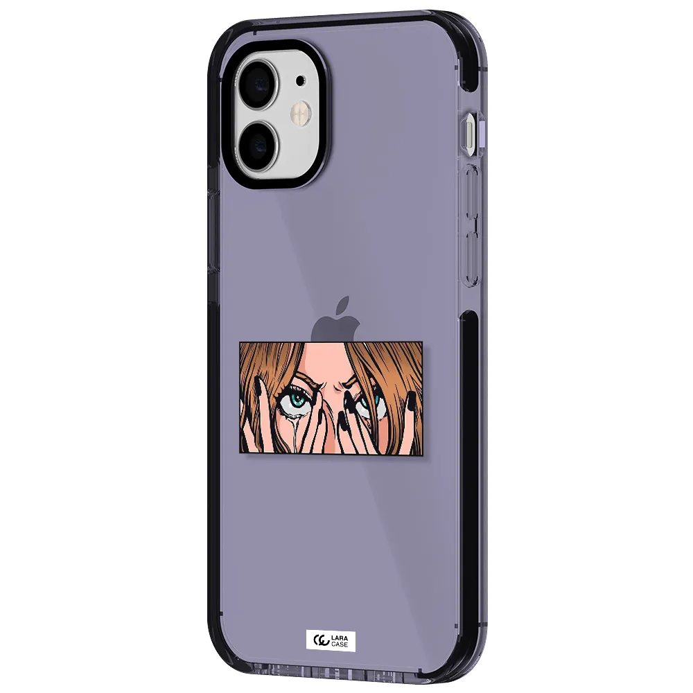 a cartoon of a woman holding her eyes Apple iPhone 12 impact Lilac Case