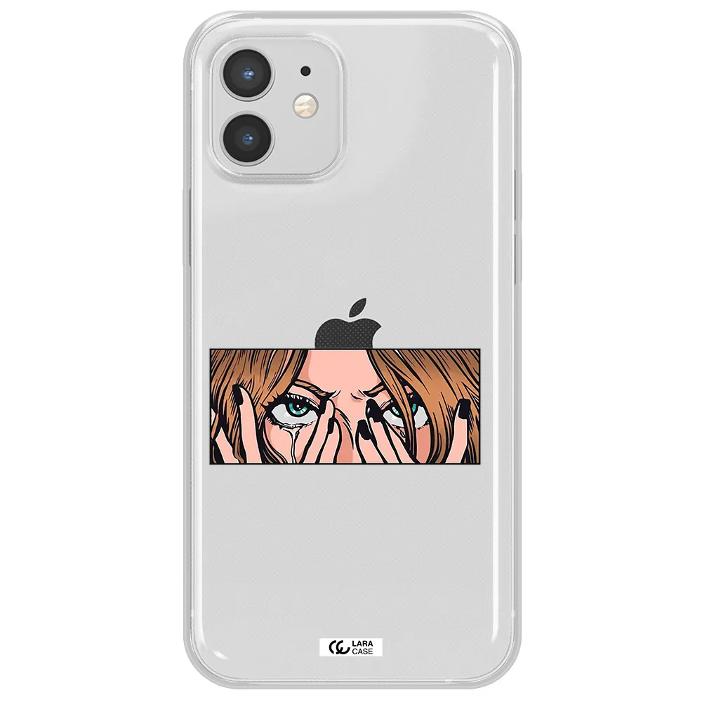 a cartoon of a woman holding her eyes Apple iPhone 12 mini Clear TPU Case