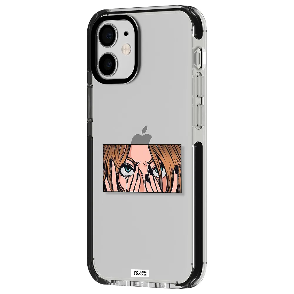 a cartoon of a woman holding her eyes Apple iPhone 12 mini impact black border Case