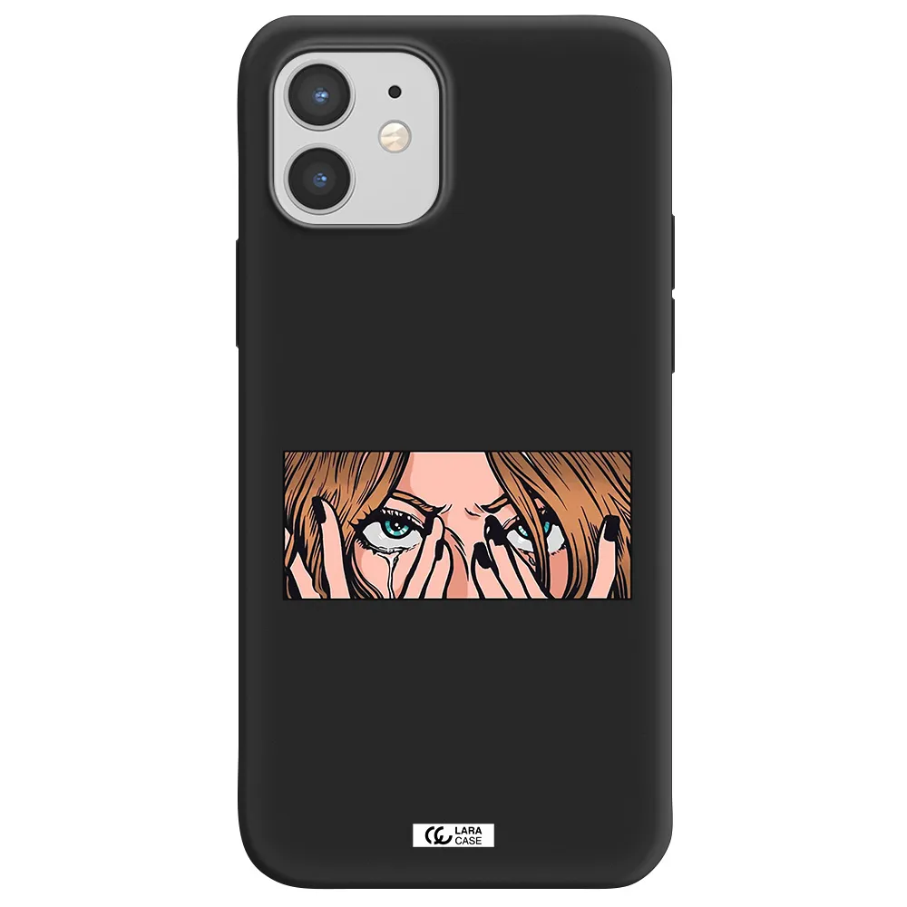 a cartoon of a woman holding her eyes Apple iPhone 12 mini Silicone black Case