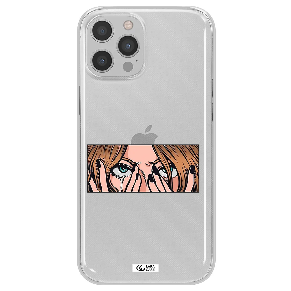 a cartoon of a woman holding her eyes Apple iPhone 12 pro Clear TPU Case