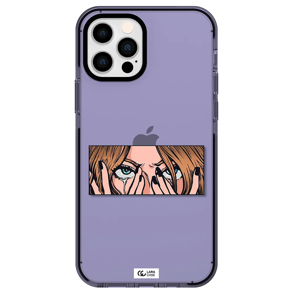 a cartoon of a woman holding her eyes Apple iPhone 12 pro impact Lilac Case