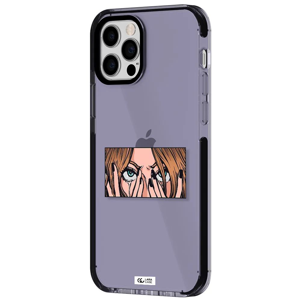 a cartoon of a woman holding her eyes Apple iPhone 12 pro impact Lilac Case