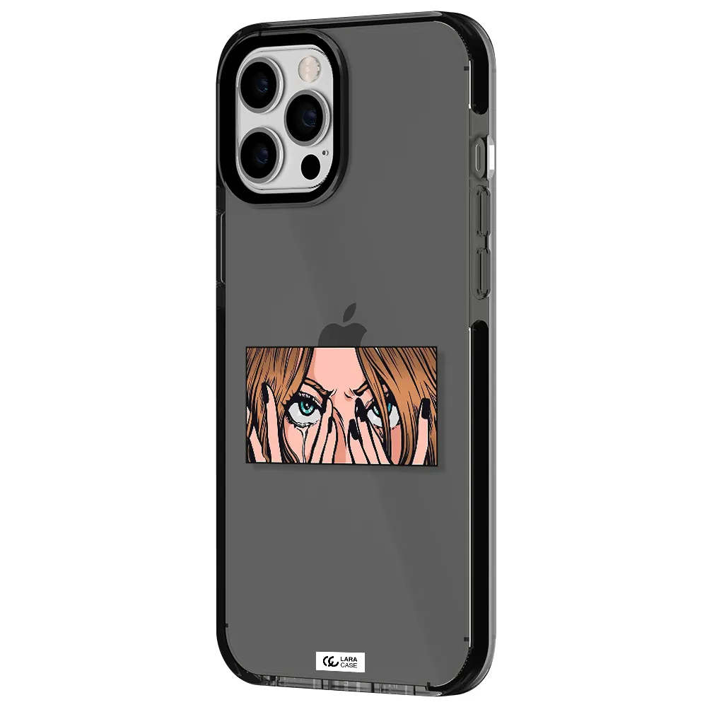 a cartoon of a woman holding her eyes Apple iPhone 12 pro max impact Smoke Black Case