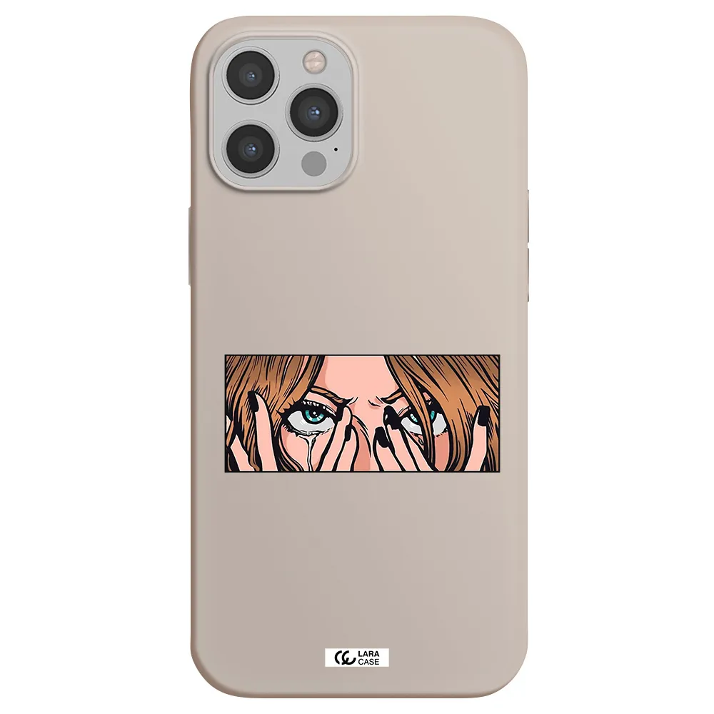 a cartoon of a woman holding her eyes Apple iPhone 12 pro max Silicone Stone Case
