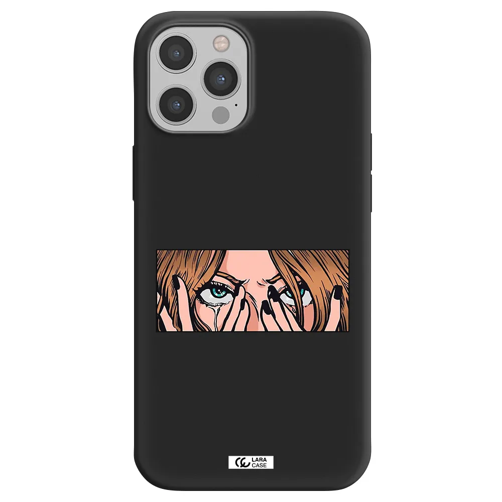 a cartoon of a woman holding her eyes Apple iPhone 12 pro Silicone black Case