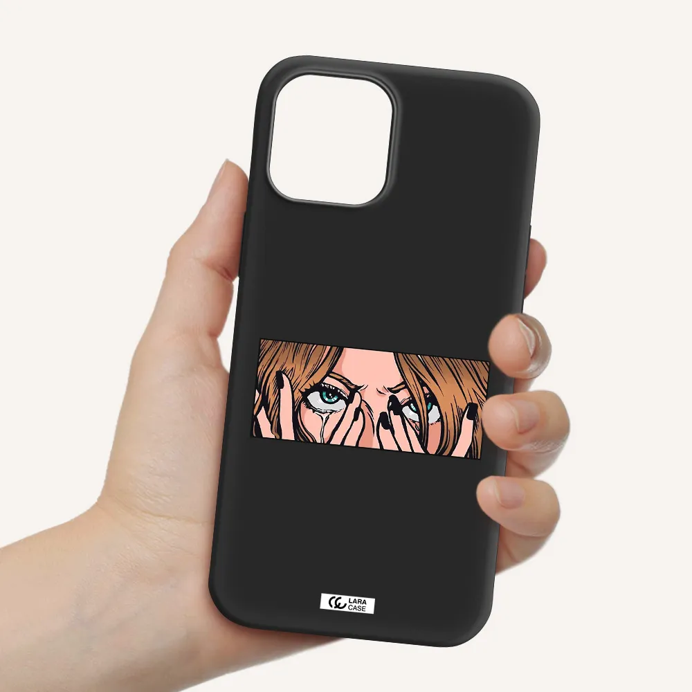 a cartoon of a woman holding her eyes Apple iPhone 12 pro Silicone black Case