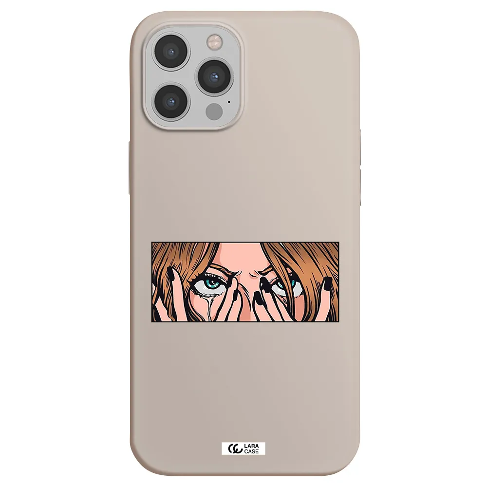 a cartoon of a woman holding her eyes Apple iPhone 12 pro Silicone Stone Case
