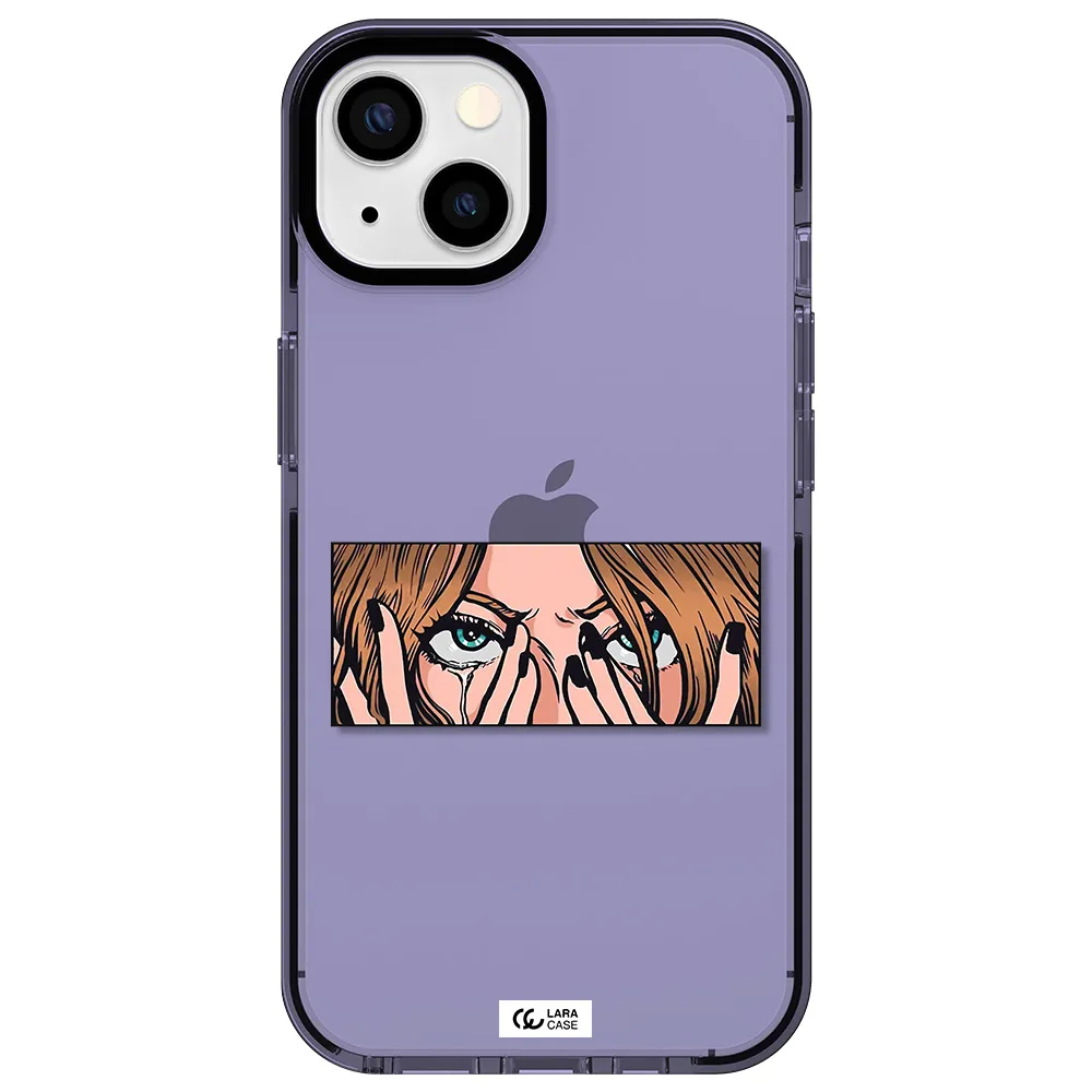 a cartoon of a woman holding her eyes Apple iPhone 13 impact Lilac Case