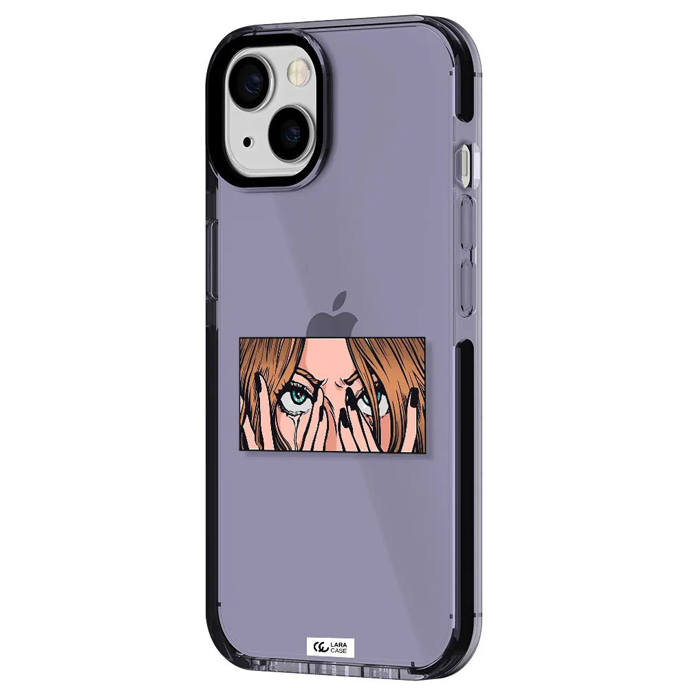 a cartoon of a woman holding her eyes Apple iPhone 13 impact Lilac Case