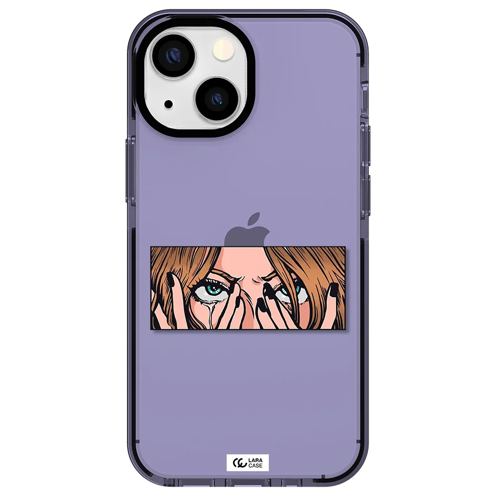 a cartoon of a woman holding her eyes Apple iPhone 13 mini impact Lilac Case