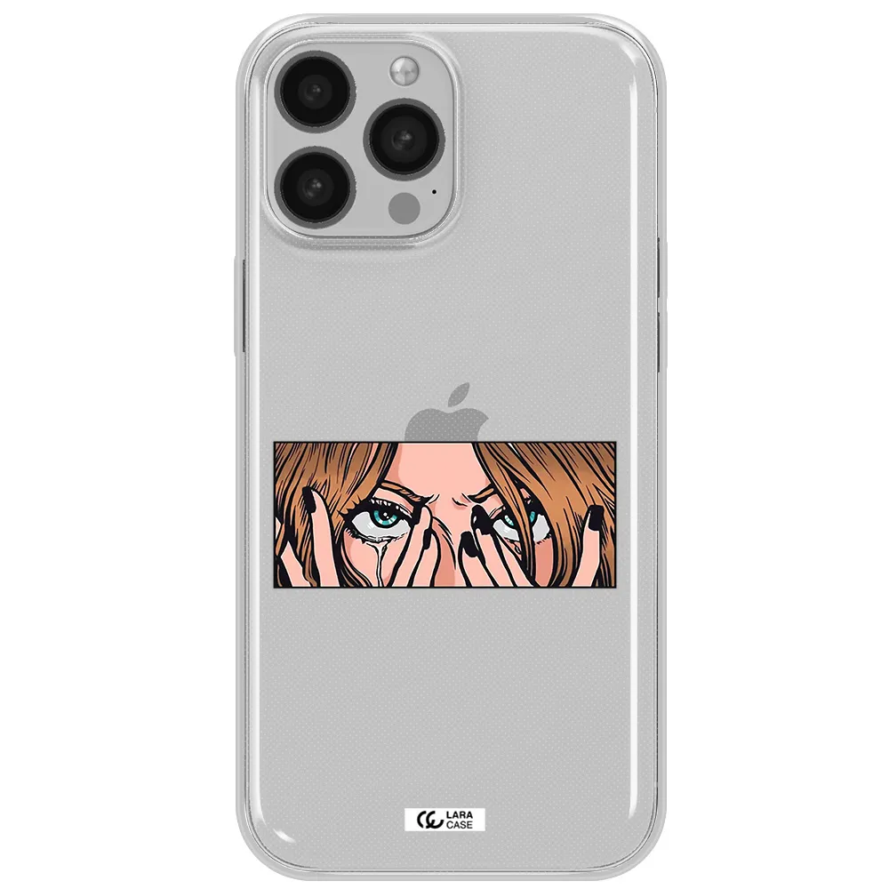 a cartoon of a woman holding her eyes Apple iPhone 13 Pro Clear TPU Case