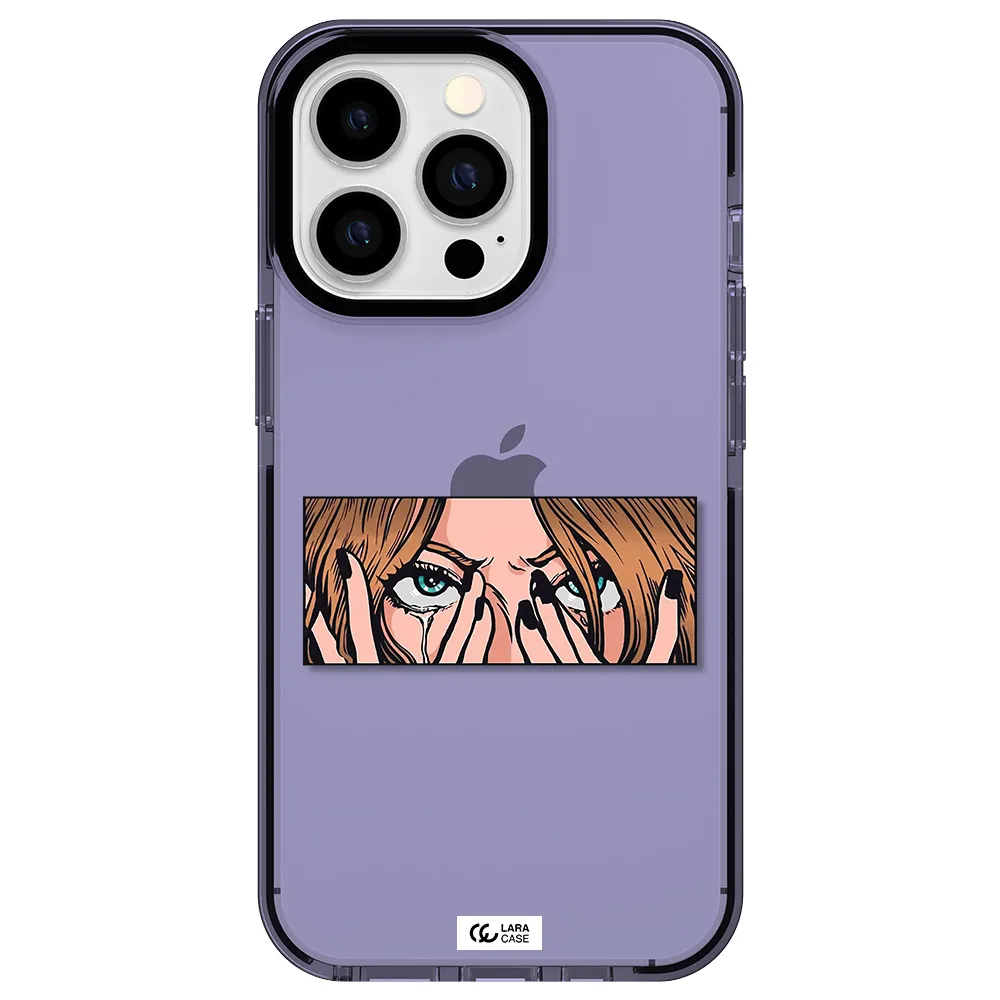 a cartoon of a woman holding her eyes Apple iPhone 13 Pro impact Lilac Case