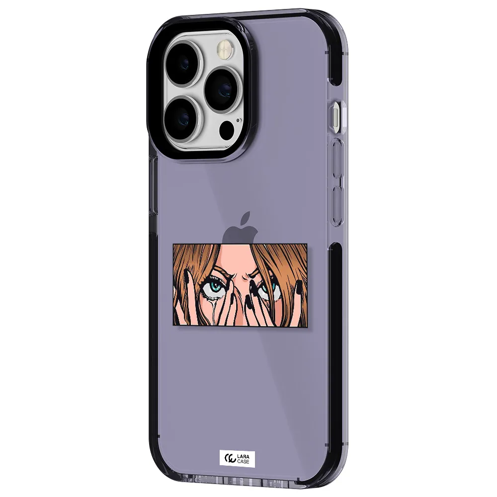 a cartoon of a woman holding her eyes Apple iPhone 13 Pro impact Lilac Case